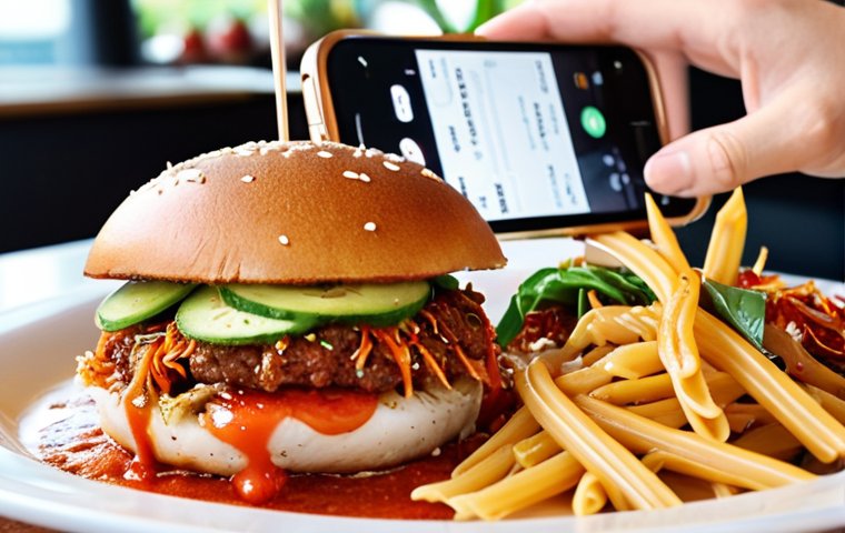 **Prompt 1: 'The Instagrammable Fusion Delight'**
    A close-up, high-angle shot of a spectacularly plated, vibrant fusion fast-food item, such as a 'Kimchi Frittata Burger' or 'Bulgogi Pasta Burger', bursting with colorful ingredients and unique textures. A stylish MZ Generation hand is reaching in with a smartphone, perfectly capturing an 'Instagrammable' photo of the dish. The background is a softly blurred, trendy, brightly lit fast-casual restaurant setting, emphasizing a fresh, unique, and hip culinary experience. Photorealistic, shallow depth of field, natural light, cinematic quality.