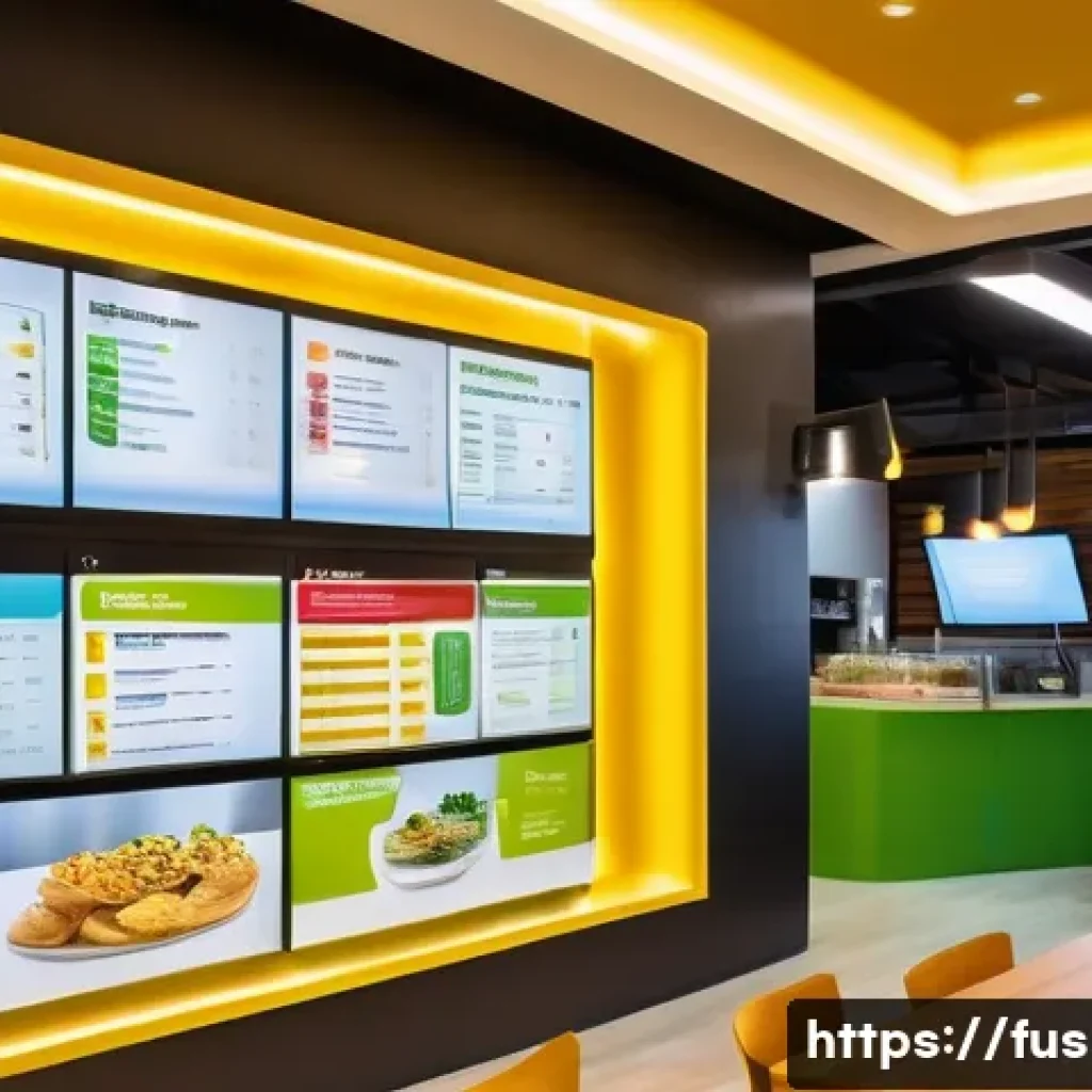 퓨전 패스트푸드의 환경친화적 브랜드 - A vibrant fusion fast food restaurant interior showcasing eco-friendly practices: prominently featur...
