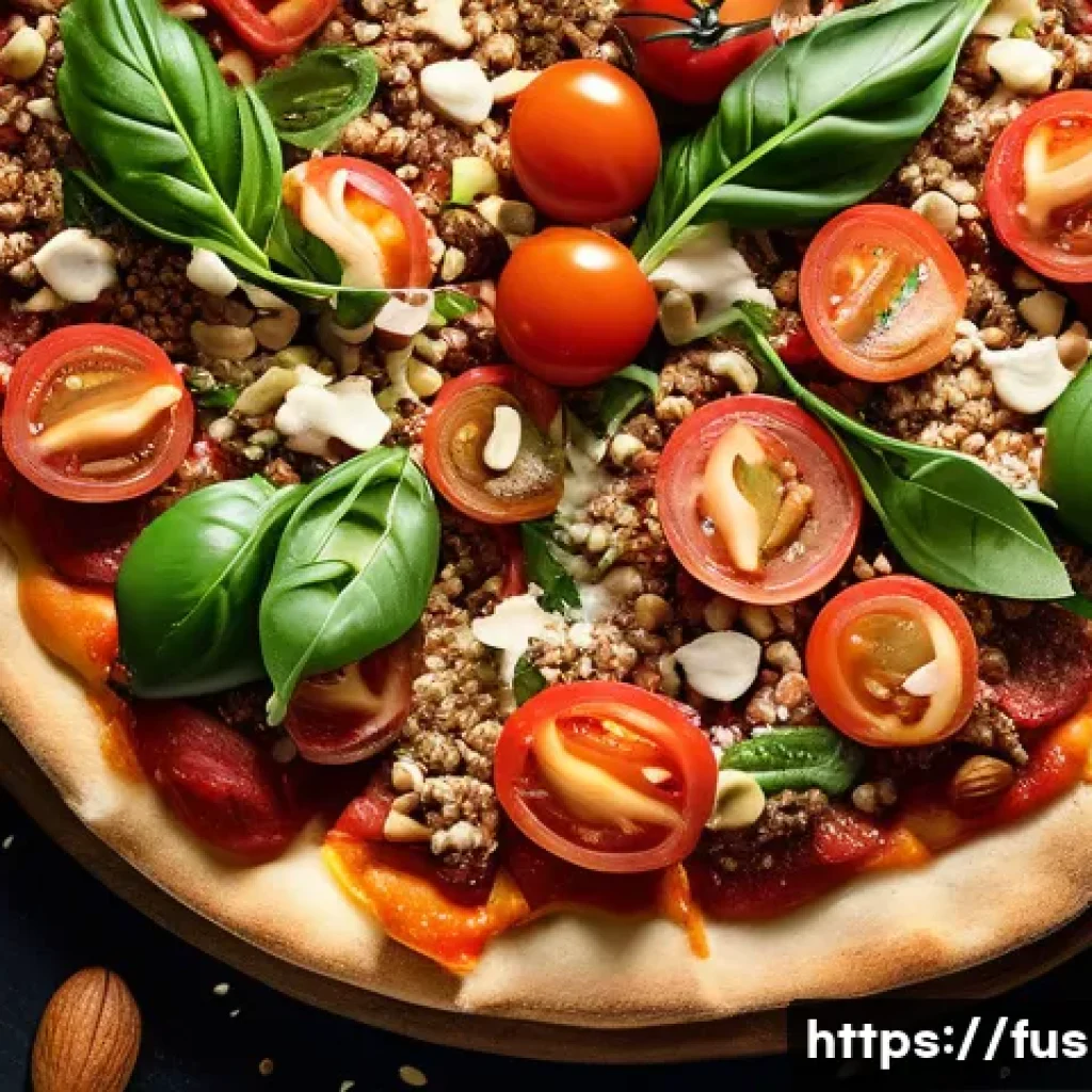 퓨전 피자의 대체밀 활용 사례 - A close-up, high-resolution image of a gourmet alternative grain pizza featuring a golden-brown crus...