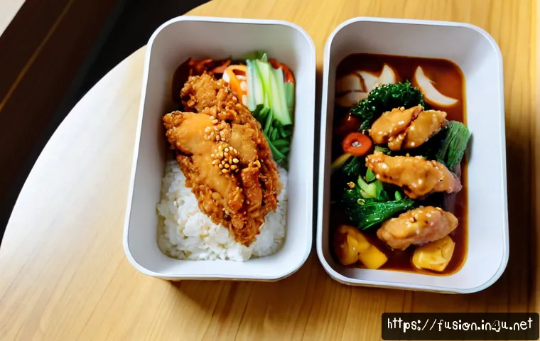 Home 17 퓨전 치킨 배달 플랫폼 비교 - Photorealistic overhead comparison scene of two unbranded food delivery smartphones side by side on ...